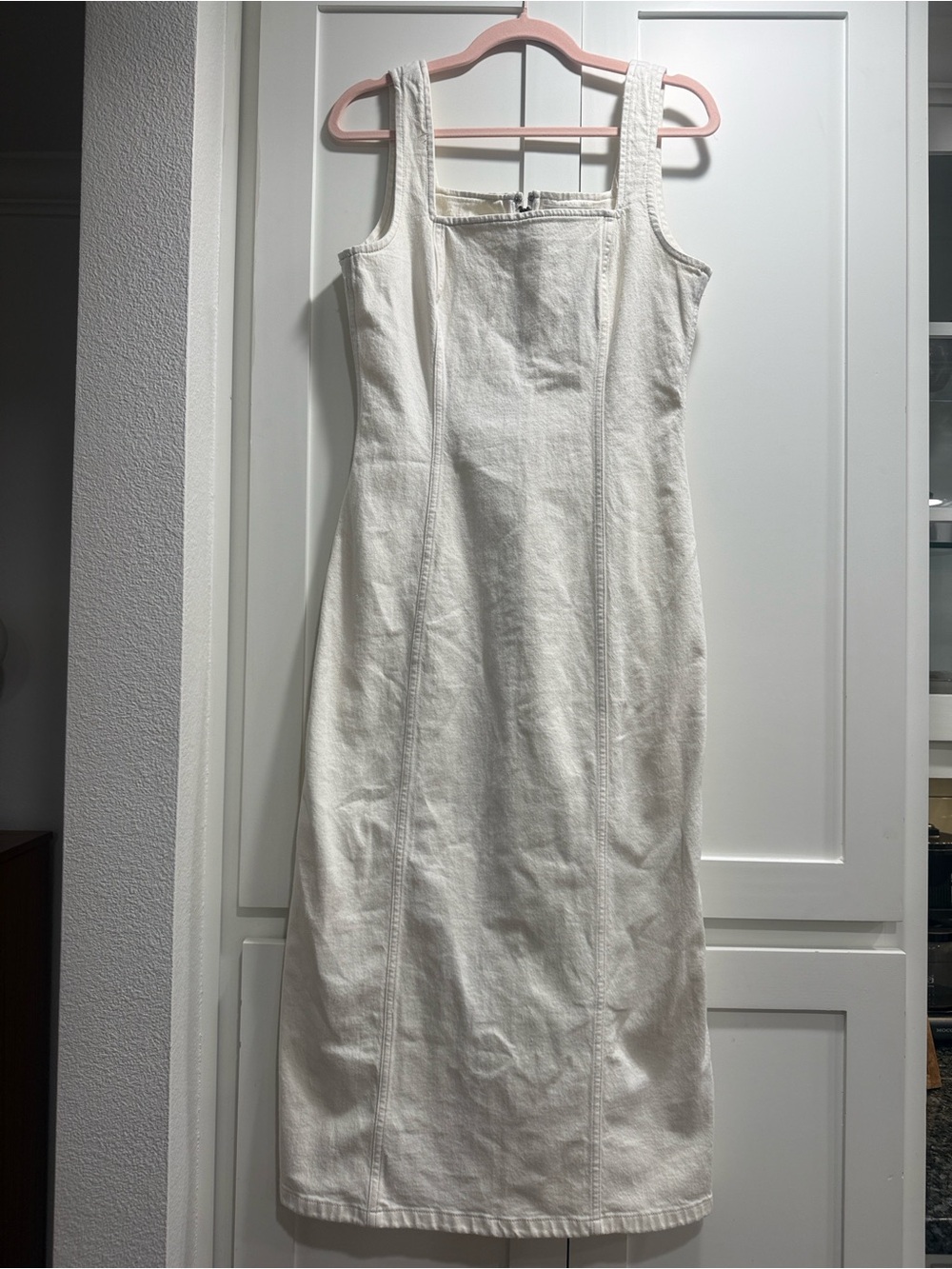 Abercrombie & Fitch Denim Off White Midi Square-Neck Dress